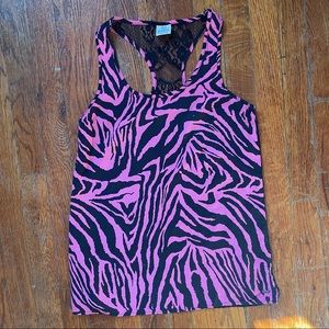 PINK Leopard Sheer Lace Back Racerback Cute Tank